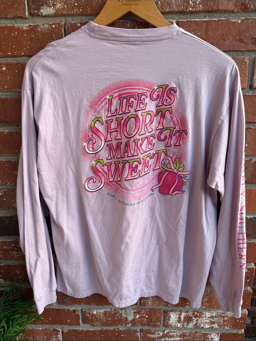 Simply Southern Light Lavender Pink Long Sleeve Tee with Strawberry Graphic - Picture 6 of 6
